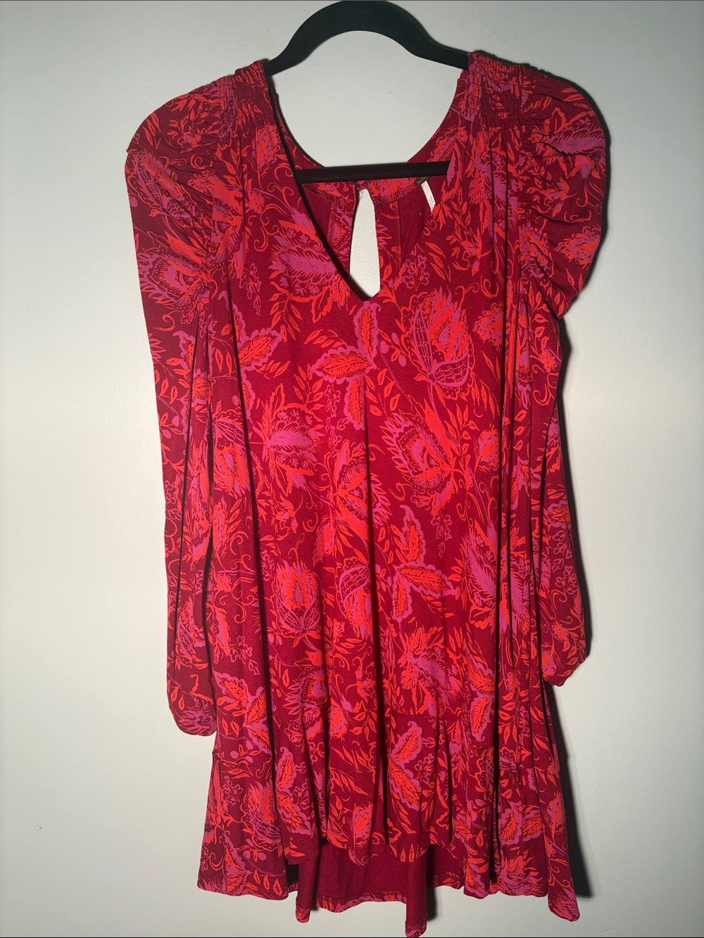 Free People Red & Pink Floral Midi Dress